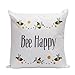 YANGYULU Multicolor Letters White Linen Home Decorative Throw Pillow Case Sofa Cushion Cover 18" x 18" (Bee Happy)
