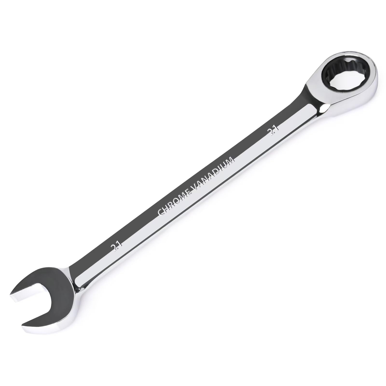 EGOFINE 21mm Ratcheting Combination Wrench Metric, Industrial Grade Gear Spanner with 12-Point Design, 72-Tooth Ratchet, Chrome Vanadium Steel