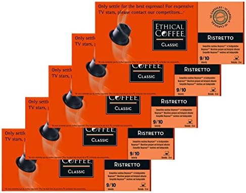 Nespresso® Compatible Coffee Capsules by ETHICAL COFFEE- RISTRETTO- 50 Capsules - 9/10 Intensity