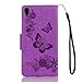 Sony Xperia XA1 Ultra Case, ARSUE Premium Soft Flip Folio [Kickstand Feature] PU Leather Wallet Butterfly Flower Case with ID&Credit Card Pockets,Purple/Bling (NOT fit Sony Xperia XA / XA Ultra)