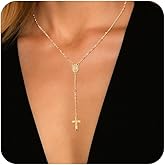 J&H DiaJuvelo Gold Rosary Necklace for Women Dainty Cross Long Layered Y Chain Beads Rosemary Rosarios de oro 14K Para Mujer Virgen de Guadalupe Rosarios Catolicos Para Gifts