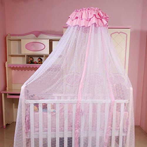 RuiHome Baby Girls Room Hanging Mosquito Net Crib Bed Pink Canopy with Clip-On Stand