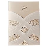 Wishmade Ivory Laser Cut Wedding Invitations Cards kits With Lace Sleeve Flower Pocket Design Cardstock 50 Pieces for Bridal Shower (pack of 50pcs)