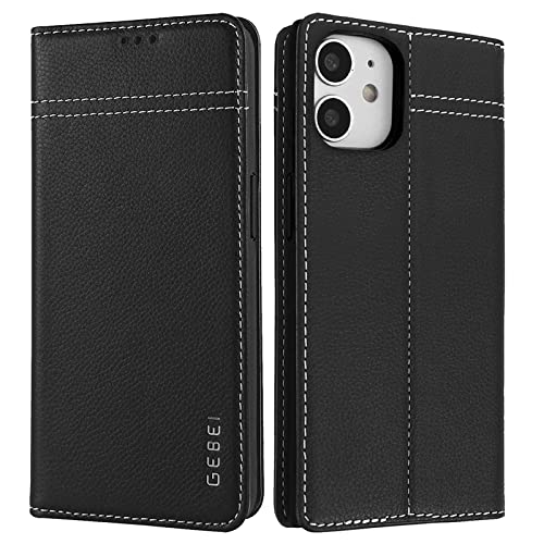 Gebei Hülle Echt Leder für iPhone 11 (6,1") - Premium Lederhülle Klapphülle mit Standfunktion und Kartenfächer Flip Case Ledertasche für iPhone 11-6,1
