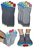 Deluxe Non Skid Anti Slip Full Toe Yoga Barre Pilates Socks With Grips For Men Women (3-pair: grey full toe, M: Shoe size 6-8)