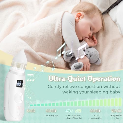 Electric Baby Nasal Vacuum Cleaner with 3 Suction Levels | 2 Sizes of Tips | Lights and Music, Suitable for Newborns and Babies