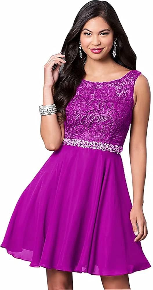 Lace Short Dress Chiffon Open Back Sleeveless