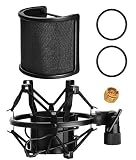 AT2020 Shock Mount with Pop Filter, PEMOTech Universal Shock Mount for 46mm-53mm Diameter Mic compatible for AT2020 Anti-Vibration Suspension Microphone Shock Mount Bonus Screw Adapter