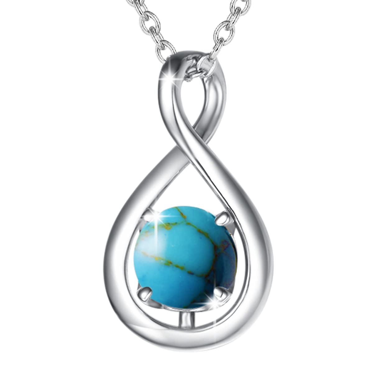FANCIME 925 Sterling Silver December Birthstone Necklace Infinity Turquoise Necklace with Fine Jewellery Box Christmas Birthday Valentine's Day Mother's Day Present for Women Mother