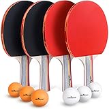 Abco Tech Ping Pong Paddle & Table Tennis Set - Pack of 4 Premium Rackets and 6 Table Tennis Balls - Soft Sponge Rubber - Ideal for Professional and Recreational Games - 2 or 4 Players (3-Star)