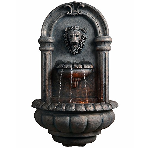 Peaktop Outdoor Royal Lion Head Wallfall Fountain W/ LED Light