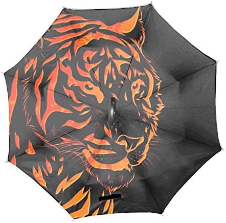 Tiger Line Graph Double Layer Inverted Umbrella with C-Shaped Handle, Anti-UV Waterproof Windproof Straight Umbrella for Car Rain Outdoor Use