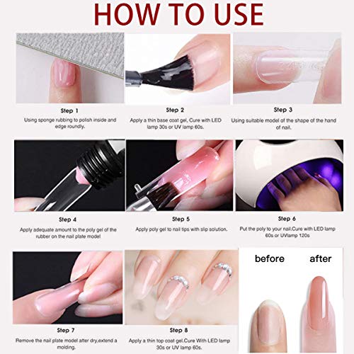 3 Colors Poly Gel Nail Kit, Clear Nude Quick Nail Extension Gel Kit Nail Enhancement Builder Gel Acrylic Nail Art Kit (15ml/pcs)