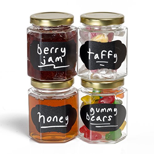 Hexagon Glass Jars by Nellam - 6oz, 12 Pack with 24 Chalk Sticker Labels and Chalk Pen - DIY Jars for Canning, Party and Wedding Favors, Jams, Sauces, Herbs, Spices. (Gold Lid - 12 Pcs) - Thumbnail 4