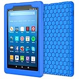MoKo Case for All-New Amazon Fire HD 8 Tablet (7th Generation, 2017 Release Only) - [Honey Comb Series] Light Weight Shock Proof Soft Silicone Back Cover [Kids Friendly] for Fire HD 8, BLUE
