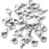 DNHCLL 100 Pieces 7x12mm Stainless Steel Curved Lobster Clasps Lobster Claw Clasps DIY Jewelry Fastener Hook (Silver)