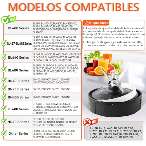 GLINTYU 2 Piezas Repuesto Aspas Licuadora Ninja, 7 Aletas, Repuestos Ninja | Compatible con Ninja Licuadora Blenders Auto iQ BL480 BL642 BL801, Nurti Ninja 1000W/1500W, Foodi Power Blender SS10, SS101C