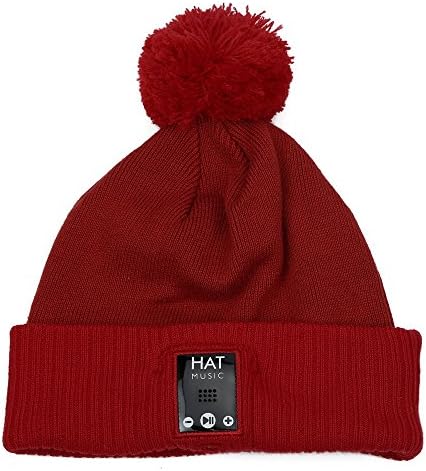 Bluetooth Beanie Hats with Speakers Pom Pom Hats FoYoung Wireless Earphones with Microphone Hands Free Running Headphones Birthday Gifts (Christmas Rouge)