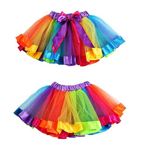Toddler Kids Cute Tutu Dress,Girls Petticoat Rainbow Pettiskirt Bowknot Skirt Dancewear (Multicolor, S)