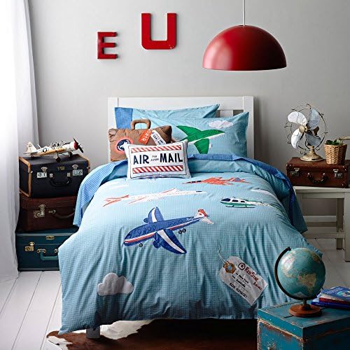 Auvo Kids Bedding Set, Airplane Craft Helicopters Boys Duvet Cover Set (Twin, 4Piece)