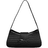 Woven Shoulder Bag for Women PU Leather Hobo Handbag with Bow, Y2K Underarm Purse Textured Clutch for Daily, Work, Travel