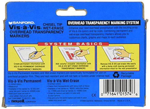EXPO 1574 Vis-A-Vis Wet-Erase Overhead Transparency Markers, Chisel Tip, Assorted Colors, 4-Count