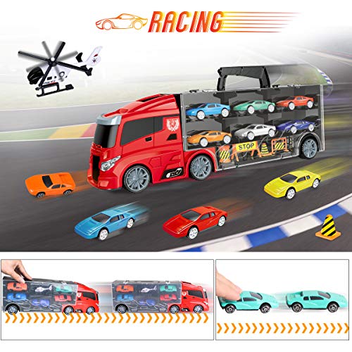 LOYO Toy Cars - Transport Car Carrier Truck 11 Die Cast Mini Race Cars Play Vehicles Toys Set Birthday Gift for Boys, Kids, Toddlers