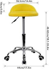 KKTONER PU Leather Round Rolling Stool with Back Rest Yellow, Height Adjustable view 3