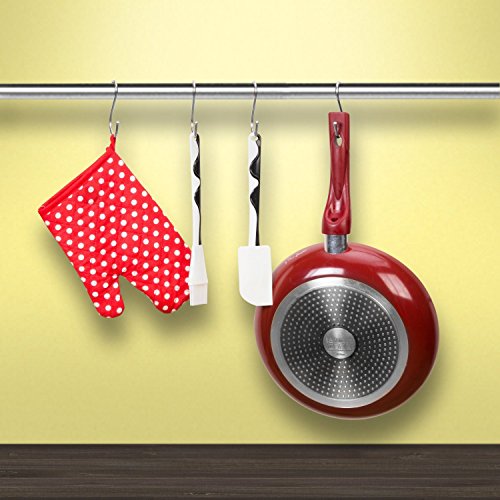 Prudance Medium Round S Shaped Stainless Steel Hanging Hooks Set 10 Hooks - Ideal Pots, Pans, Spoons & Other Kitchen Essentials - Perfect Clothing