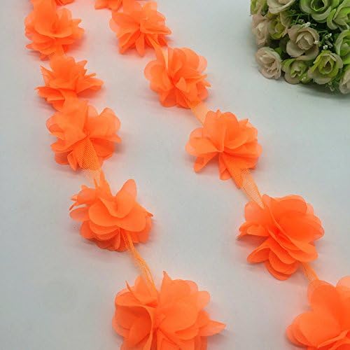 1 Yard 3D Chiffon Flower Lace Trim Baby Hair Band Lace Fabric Decoration DIY Garment Accessories Ribbon [Orange]