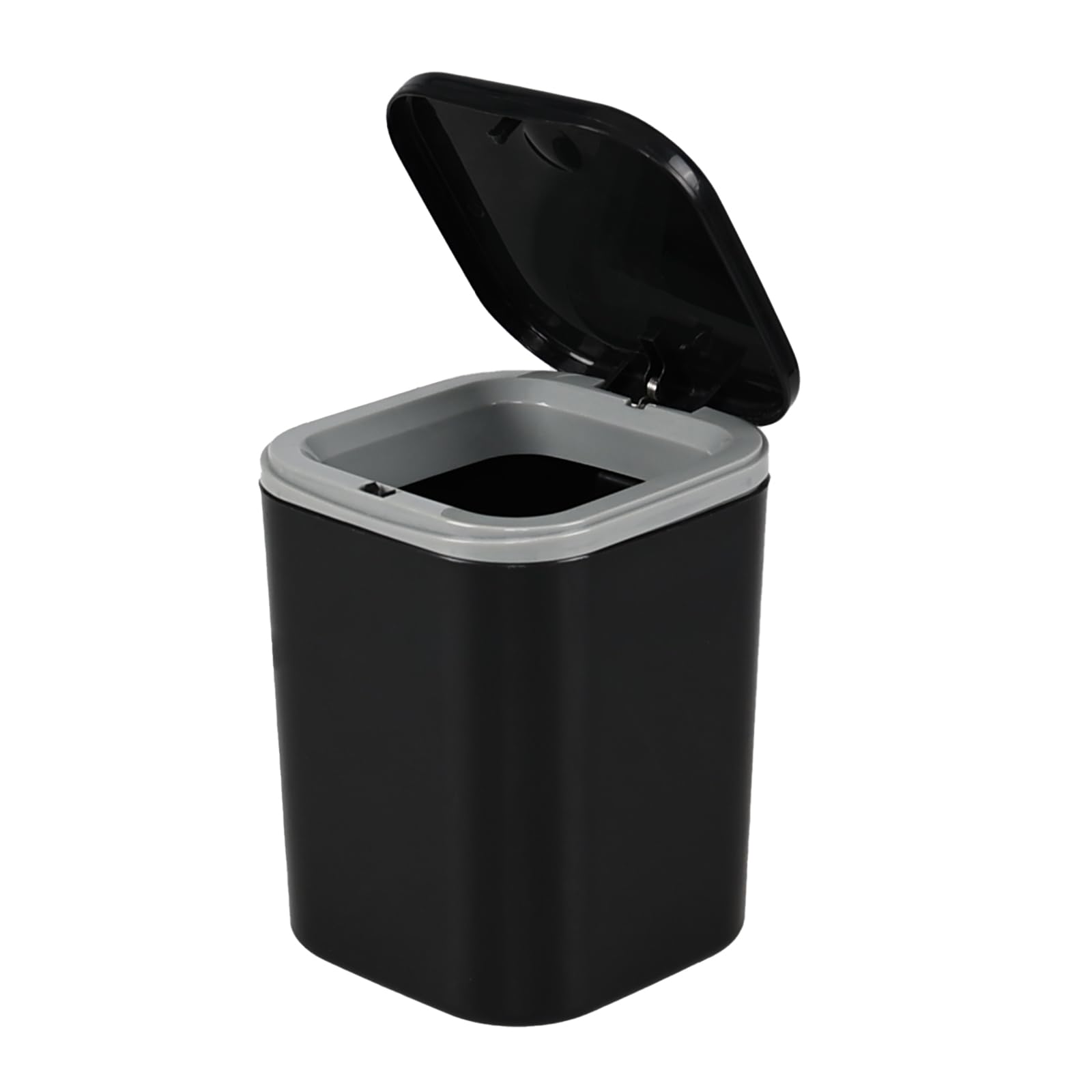 Obstnny 2 Liter Mini Trash Bin with Push Button Lid, Black Desktop Waste Bin, 1 Pack