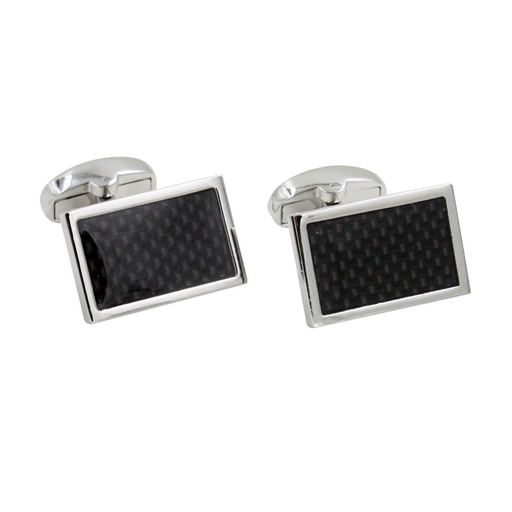 AUSCUFFLINKS Carbon Fiber Cufflinks | Black | Men's Gift | Groomsmen Accessory | Formal Cufflinks with Black Stone
