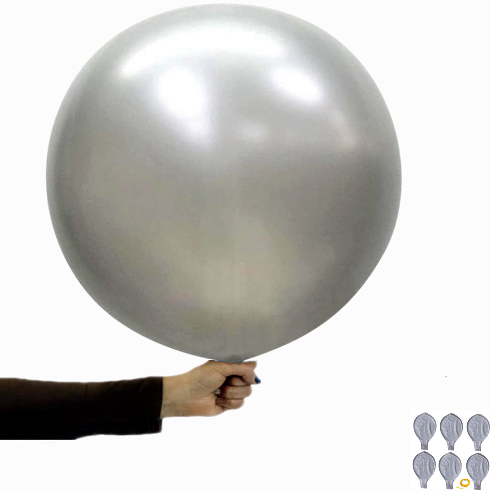 HONGCI 36 inch Giant Latex Assorted Colour Balloons (with 1Ribbon),Extra Large Balloons,Big Colourful Balloon Decorations for Wedding Birthday Party Halloween Christmas Baby Shower Carnival (Silver)