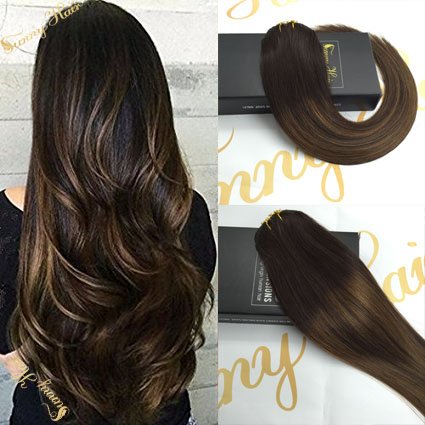 Sunny 14inch clip in extensions human hair full head highlight ch…