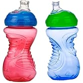 Nuby 2-Pack No-Spill Super Spout Easy Grip Cup, 10 Ounce, 6 Months +, Red and Blue
