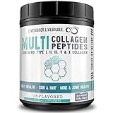 Multi-Collagen Peptides Protein Powder - Type I, II, III, V & X - Pure Blend of Grass-fed Beef, Chicken, Eggshell, Wild Fish & Bone Broth - All 9 Essential Amino Acids - Unflavored (Unflavored, 16oz)