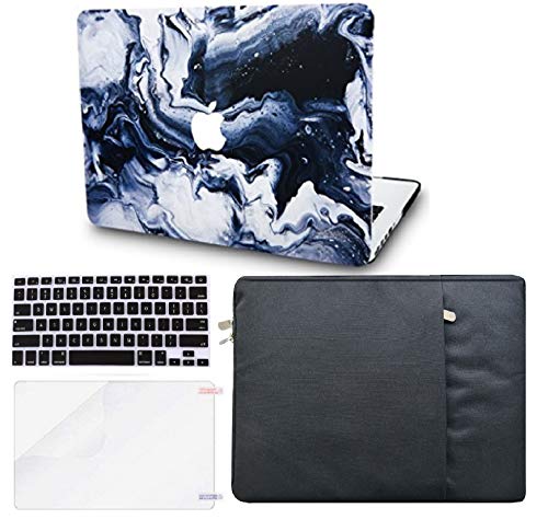 KEC Laptop Case for MacBook Pro 13" (2019/2018/2017/2016, with/no Touch Bar) w/ Keyboard Cover + Sleeve + Screen Protector (4 in 1 Bundle) Plastic Hard Shell Case A1706/A1708/A1989 (Black Grey Marble)