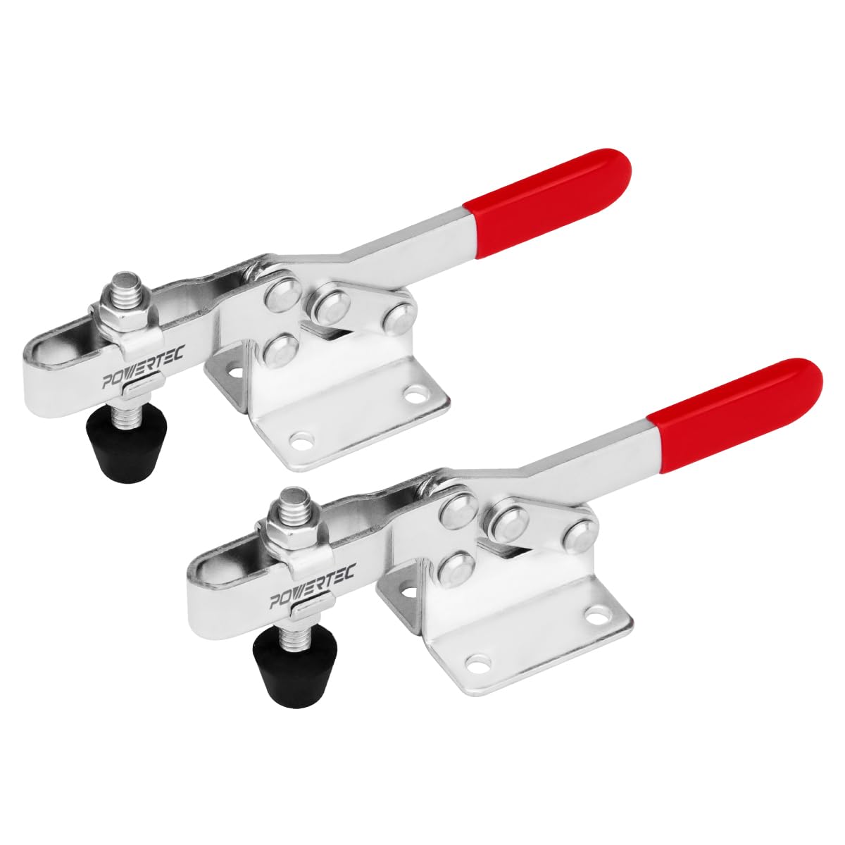 POWERTEC 20334 Quick Release Horizontal Toggle Clamp w Rubber Pressure Tip - Hold Down Hand Tool 220 lb Holding Capacity, 201C