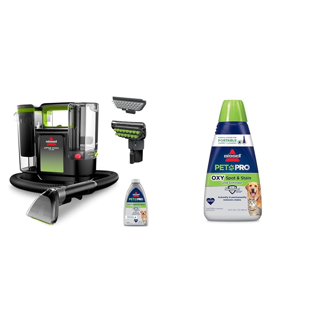 BISSELL® Little Green® Max Pet SmartMix Portable Carpet and Upholstery Deep Cleaner + BISSELL® PET PRO OXY Spot & Stain Formula for Portable Carpet Cleaners, 32 oz. Image