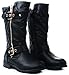 Kids Girls Mango21 Black Dual Buckle/Zipper Quilted Mid Calf Motorcycle Boots-3