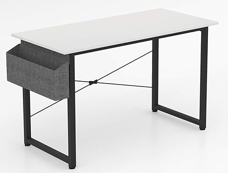 Amazon Com Home Office Computer Desk With Storage Bag And Iron Hook Study Writing Desk For Students Modern Style Laptop Table Workstation For Soho 39 White Kitchen Dining