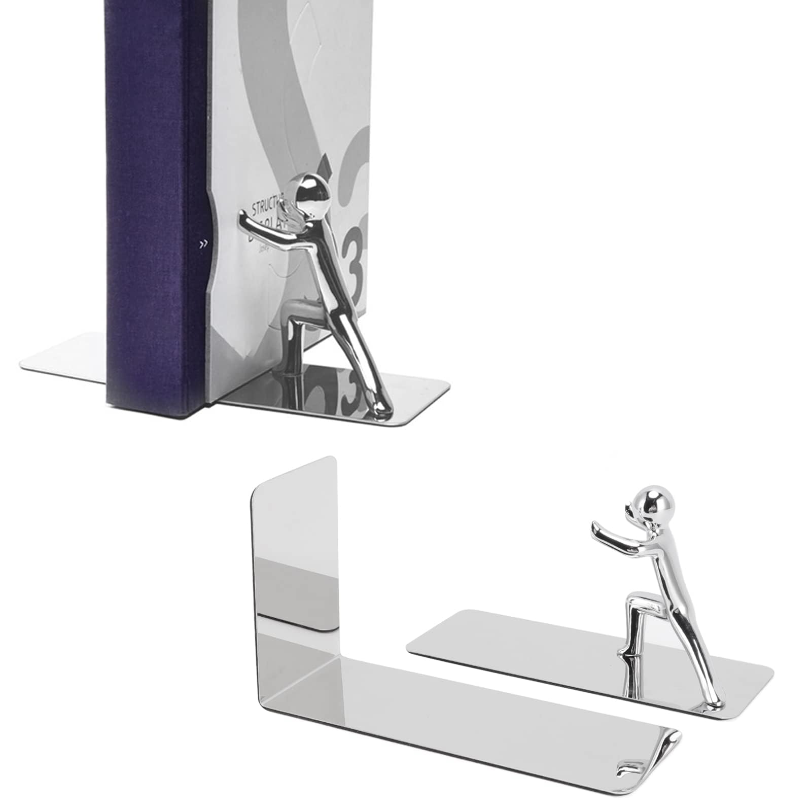 Cyrank Book Ends, Stainless Steel Kung Fu Man Bookends Decorative Metal Bookends Nonskid Humanoid Bookends Book Holder Book Stopper Book Ends for Shelves