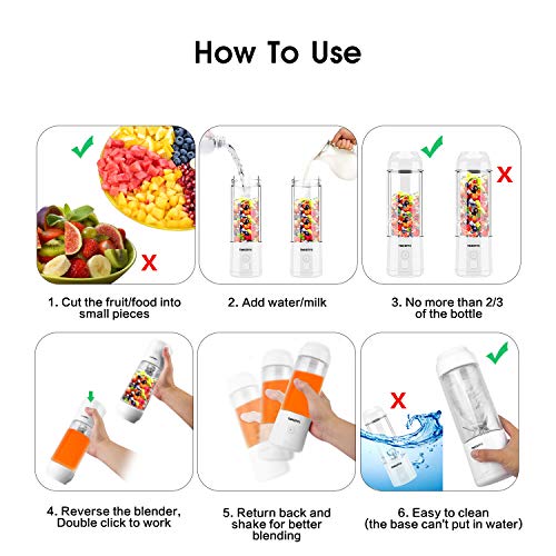Portable Juicer Cup USB Battery Operated Blender - Six Blades in 3D, 16 oz, 4000mAh Rechargeable Battery Power Bank, 480ml Fruit Mixing Machine with Ice Tray FDA BPA Free (White) - Thumbnail 5