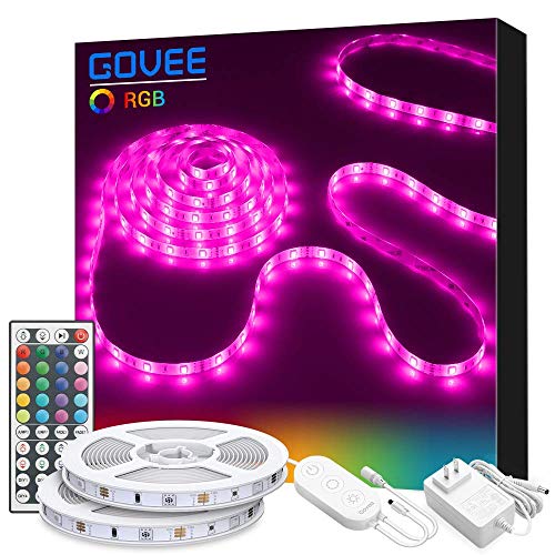 LED Strip Light, Govee 32.8ft RGB Light Strip Kit with Remote and Control Box for Room, Ceiling, Bedroom, Color Changing Rope Light SMD5050 with Strong 3M Adhesive and Cutting Design 12V Power Supply