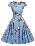 ACEVOG Women's 1950s Cap Sleeve Swing Vintage Floral Party Dresses Multi Colored