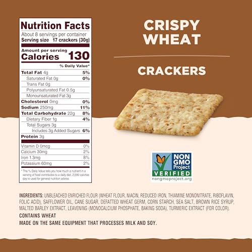 BACK TO NATURE CRISPY WHEAT CRACKERS – DAIRY FREE, NON-GMO, MADE WITH WHEAT FLOUR & SEA SALT, DELICIOUS & QUALITY SNACKS, 8 OUNCE