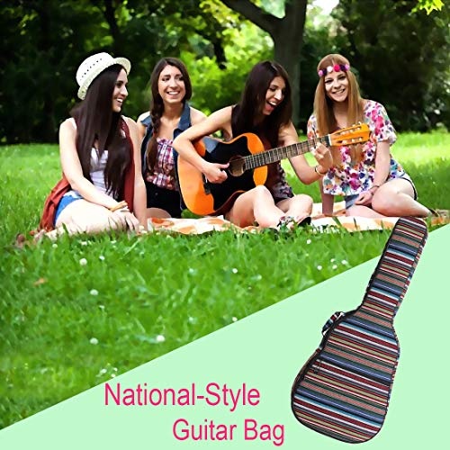 ZHRUNS Guitar Bag Bohemian Acoustic Guitar Case Soft Foam Padded 40/41 Inch Guitar Gig Gag Backpack with Neck Protector Pillow Pad,Dual Shoulder Strap&pocket (Color stripe) - Thumbnail 6