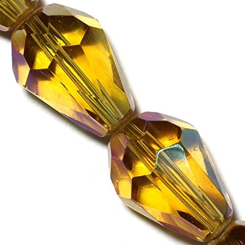 AnsonsImages 26pcs 13x10mm Amber AB Teardrop Briolette Crystal Cut Glass Spacer Beads Faceted