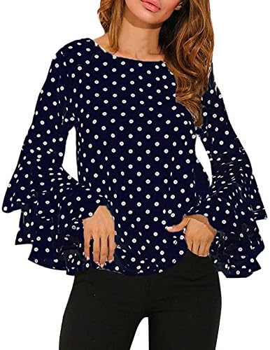 IEason Women Blouse, 2018 Hot Sale! Fashion Women's Bell Sleeve Loose Polka Dot Shirt Ladies Casual Blouse Tops (XS, Blue)