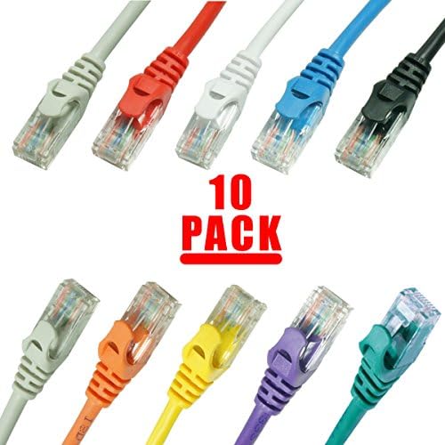10 Pack - CAT6 RJ45, 550MHz, UTP Ethernet Network Patch Cable Snagless/ Molded Ferrari Boot/ 100FT/ Multipack - Grey, Blue, Black, White, Red, Orange, Purple, Yellow, Green